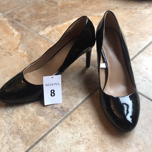 COPY - black shiny faux leather heels - Picture 1 of 3